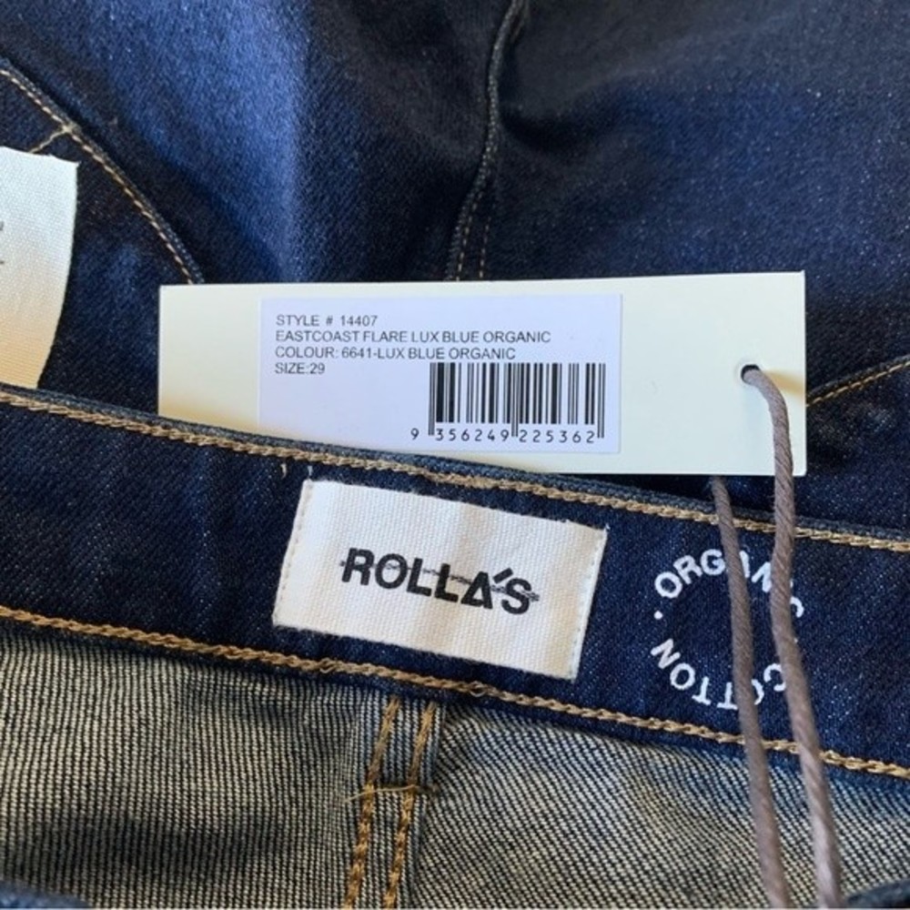 ROLLA’S EASTCOAST HIGH RISE FLARE ORGANIC COTTON JEANS IN LUX BLUE - Picture 13 of 15